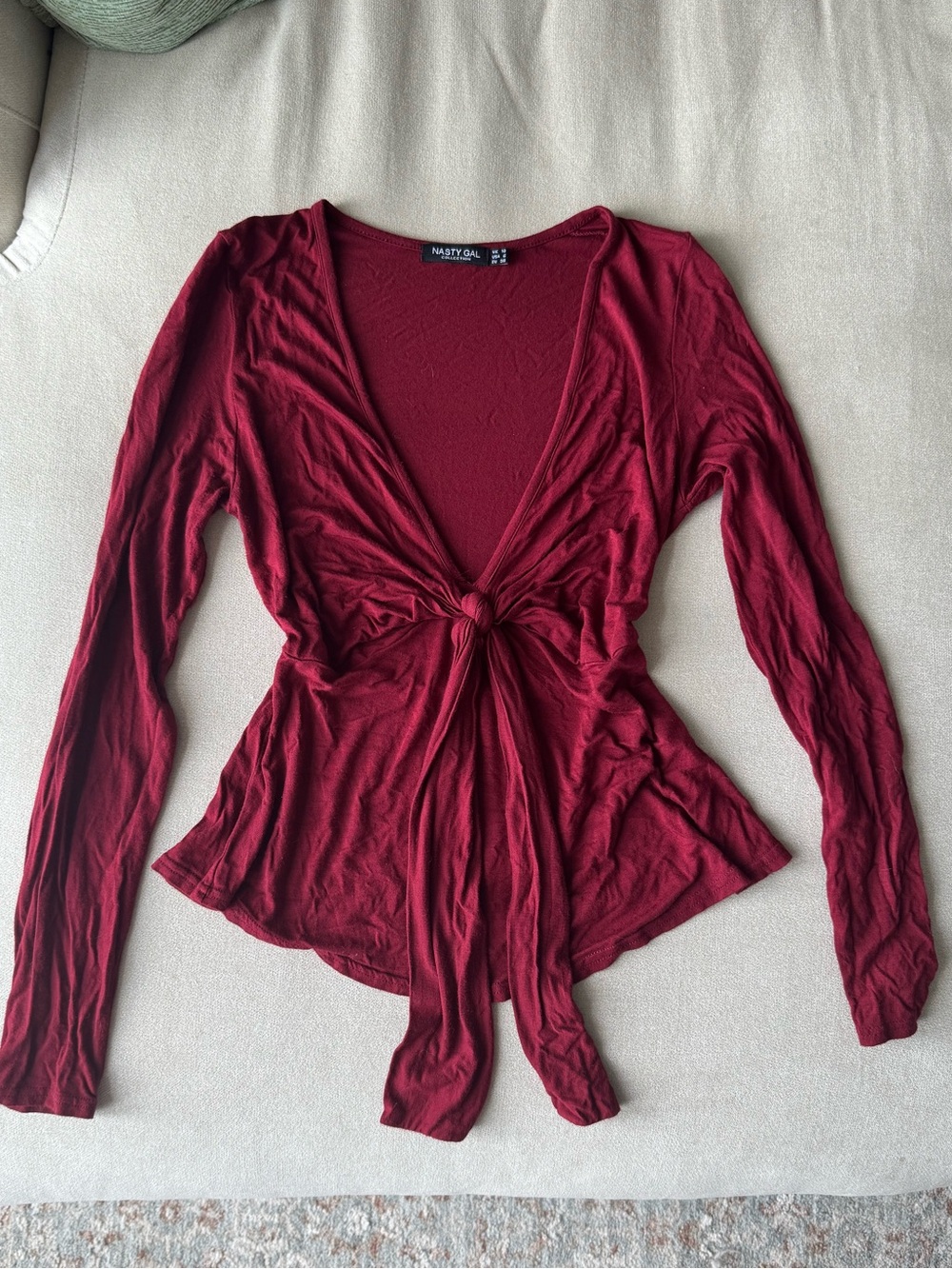 Nasty Gal Burgundy Tie-Front Long Sleeve Tunic
